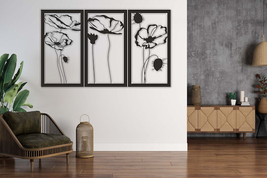 3D Malerei Offenes Werk Triptychon Panel Wohnzimmer Blumen Mohnblumen Wanddekoration