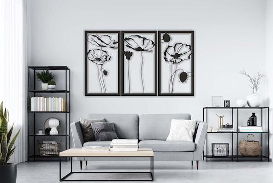 3D Malerei Offenes Werk Triptychon Panel Wohnzimmer Blumen Mohnblumen Wanddekoration