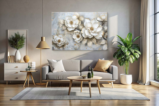 Canvas Painting Living Room White Flowers 3D Room Decoration 80x120