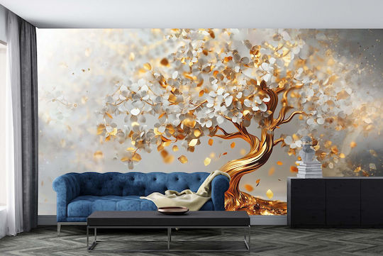 Moderne Wohnzimmer Tapete Gold Baum Dekoration Glamour Beige 260x390