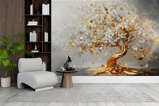 Moderne Wohnzimmer Tapete Gold Baum Dekoration Glamour Beige 260x390