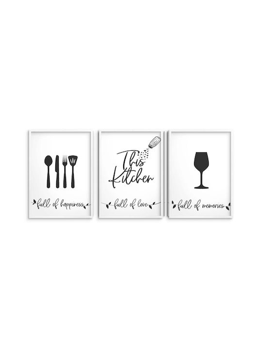 Set of 3 Posters Kitchen Images Kitchen Posters Black White 3x 50x70