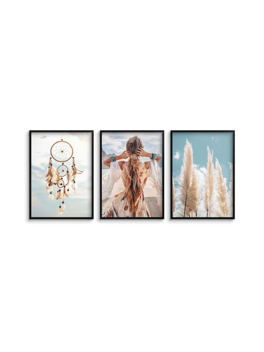 Moderne Boho-Wandposter Wohnzimmer Frau Traumfänger 3x30x40