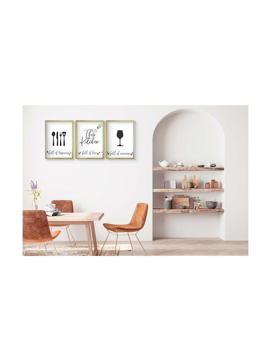Set von 3 Postern Küchenbilder Küchenposter Schwarz Weiß 3x 30x40