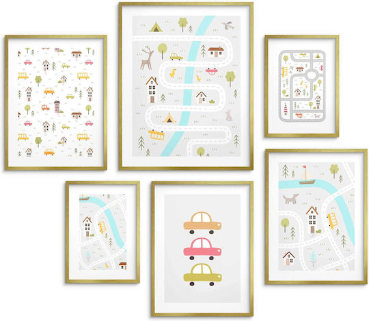 Kinderposter 6er-Set Stadt Autos Straße Galerie 100x100