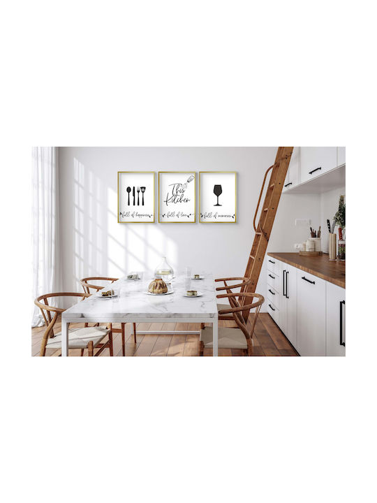 Set of 3 Posters Kitchen Images Kitchen Posters Black White 3x 50x70