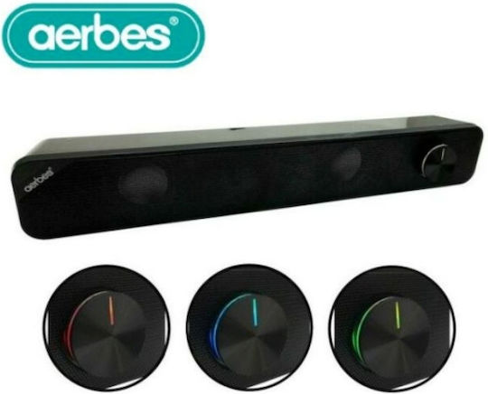 Aerbes Aerbes AB-D381 Ηχεία Υπολογιστή 2.0 με RGB Φωτισμό και Ισχύ 6W σε Μαύρο Χρώμα