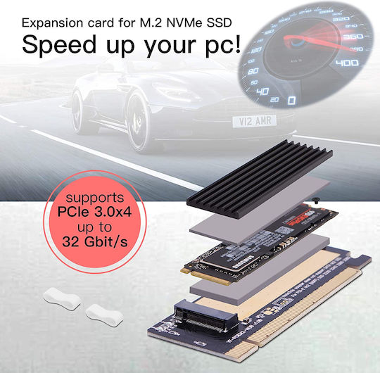 M.2 NVME SSD to PCI Express Adapter with Heatsink Support PCIe x16 Schwarz