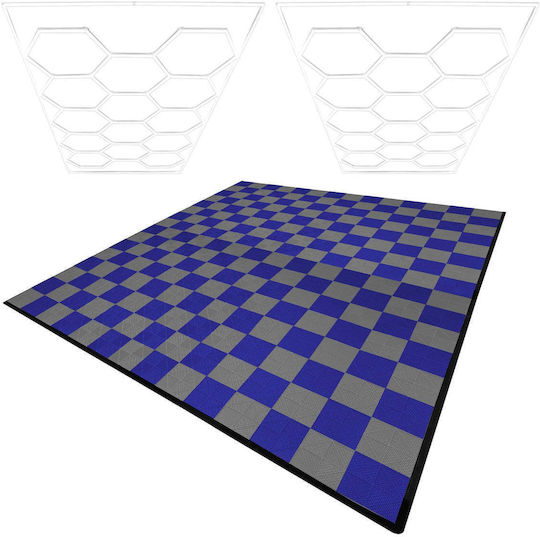 Lămpi LED hexagonale X 2 și margini pentru plăci de podea ventilate pentru garaj 120 gri și 120 albastre