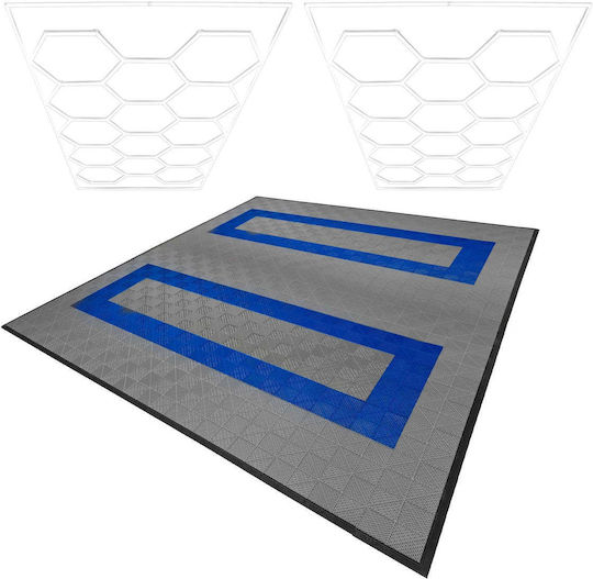 Hexagon LED Lights X 2 & Vented Garage Floor Tiles Edges 165 Grey & 60 Blue