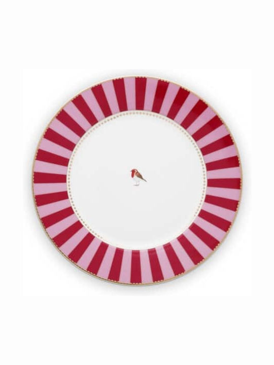 PiP Studio Love Birds Stripes Plate Shallow made of Porcelain Red-Pink with Diameter 26.5cm