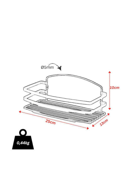 Tekno-Tel 455.BK084/ST Επιτοίχια Ραφιέρα Μπάνιου Inox 25x13x10cm Ασημί