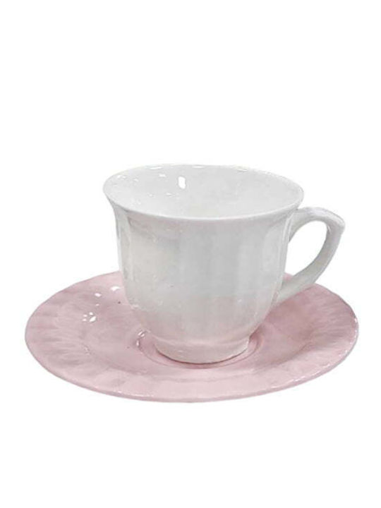 Cup Saucer Сет Чаши Кафяв от Порцелан Бели 6бр