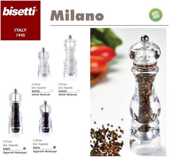 Bisetti Milano Manual Plastic Salt Mill 17.5cm Transparent