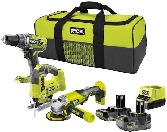 Ryobi Set Drill & Drill Driver & Jigsaw & Sander Brushless with 2 Batteries 4Ah and Case
