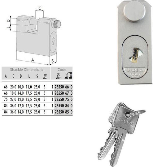 Cisa Steel Padlock Monoblock with Key 85mm 1pcs