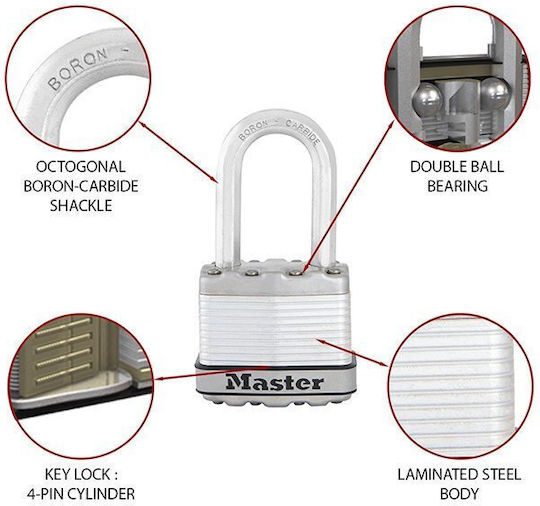 Master Lock Ατσάλινο Λουκέτο Πέταλο με Κλειδί 45mm Ασημί