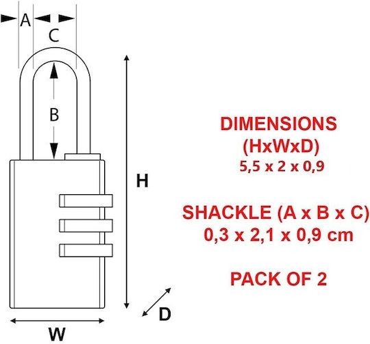 Master Lock 7620EURT Μπρούτζινο Λουκέτο Πέταλο Συνδυασμού 20mm Ασημί 2τμχ