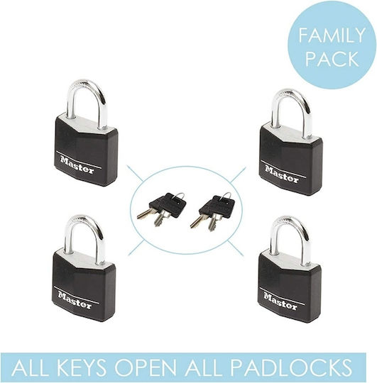 Master Lock Aluminum Padlock Brass with Key Set with Protective Cover 20mm Black 4pcs
