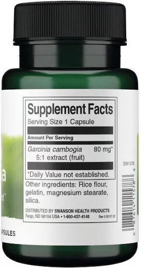 Swanson Garcinia Cambogia 5:1 Extract 60 caps