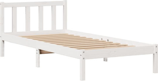 Single Bed Made of Solid Wood White with Slats for Mattress 75x190cm