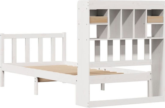 Single Bed Made of Solid Wood White with Slats for Mattress 75x190cm