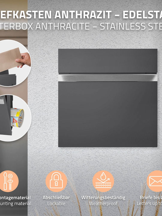 ECD Germany Mldesign Outdoor Mailbox Inox in Gray Color 37x36.5x11cm