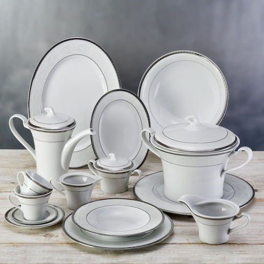 Emfasi Silver Porcelain Dinnerware Set 40pcs