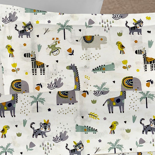 Dimcol Zoo Kids Cotton Pillowcase 50x70cm White-grey