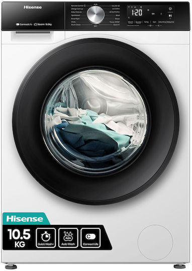 Hisense Πλυντήριο Ρούχων 10.5kg με Τεχνολογία Ατμού 1400 Στροφών Auto Wash WF3S1043BW3