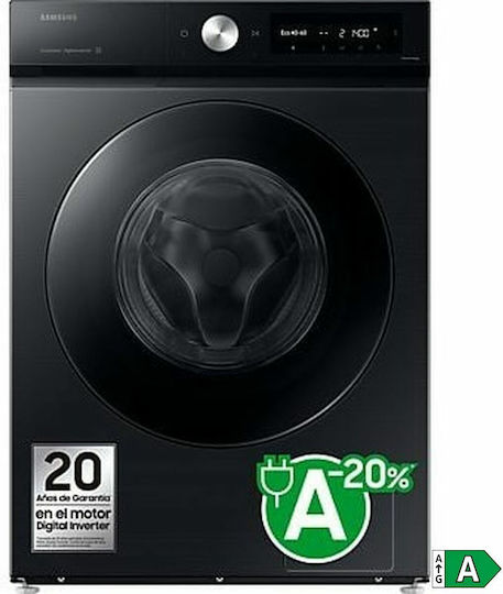 Samsung Πλυντήριο Ρούχων 9kg με Τεχνολογία Ατμού 1400 Στροφών Ecobubble Μαύρο WW90DB7U94GBU3