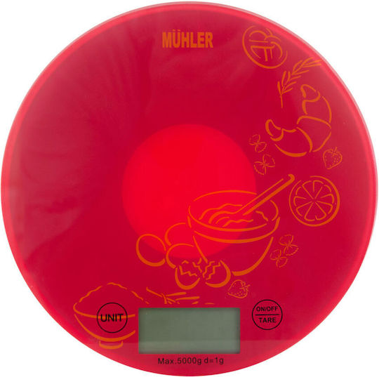 Muhler KS-2026R Ψηφιακή Ζυγαριά Κουζίνας έως 5kg Κόκκινη
