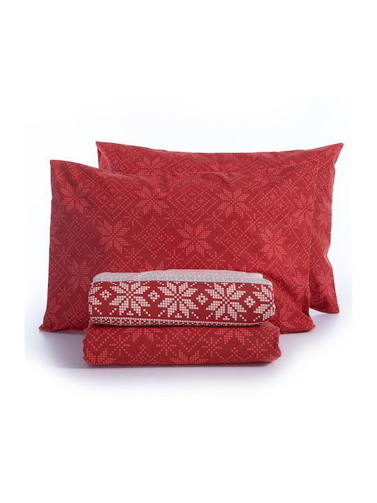 Nef-Nef Homeware Holly Jolly Σετ Σεντόνια Μονά Φανελένια 160x260εκ. Red (3τμχ)