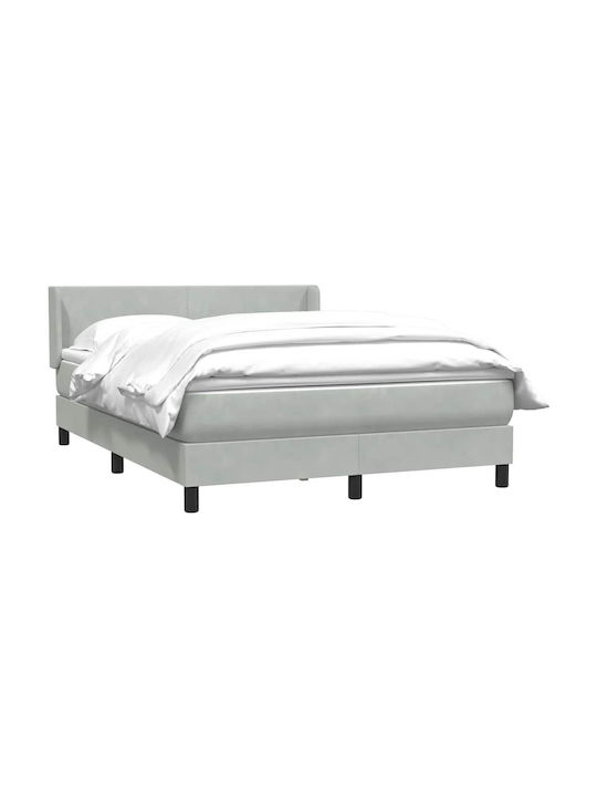 Pat Dublu Tapițat cu Material Gri Deschis cu Plăci și Saltea 160x210cm