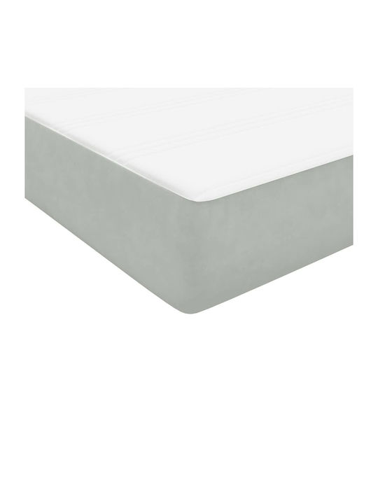 Pat Dublu Tapițat cu Material Gri Deschis cu Plăci și Saltea 160x210cm