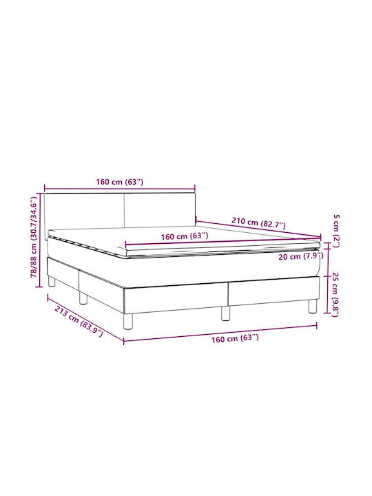 Double Bed Upholstered with Fabric Dark Grey with Slats & Mattress 160x210cm