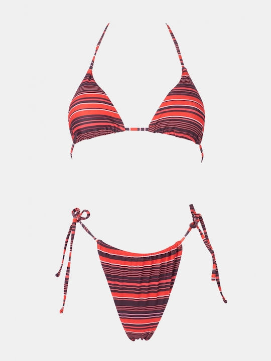 Set Bikini 3 Pieces with Removable Padding Brazil Striped Orange