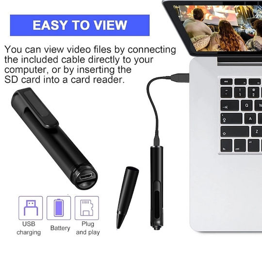 Cameră Ascunsă Stilou 1080p cu Slot pentru Card de Memorie