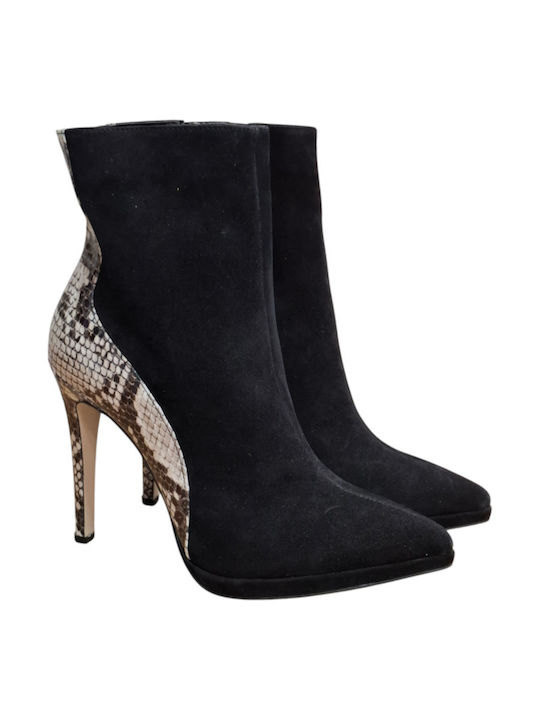 Leather Women's Ankle Boots with High Heel Black
