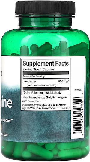 Swanson L-Αrginine 500mg 200 Capsules Unflavoured