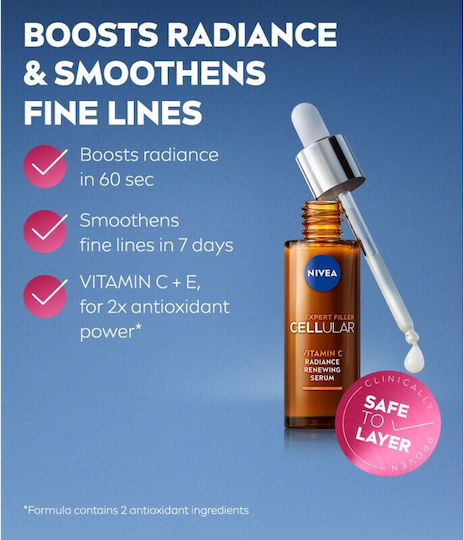 Nivea Cellular Filler Expert Vitamin C Moisturizing & Anti-aging Serum Face with Vitamin C & Vitamin E for Detoxification & Radiance 30ml