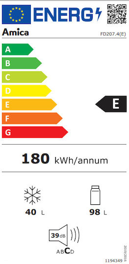 Amica Ψυγείο Δίπορτο 138lt Υ128.2xΠ47.4xΒ49.8εκ. Λευκό FD207.4(E)