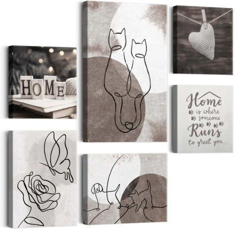 Decorațiune de Perete Casă Bej Câini Pisici Poze Set Dormitor 140x100