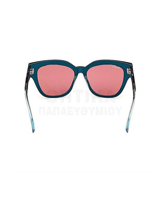Max & Co Women's Sunglasses with Black Horn-Rimmed Frame and Green Lens MO0106 98J