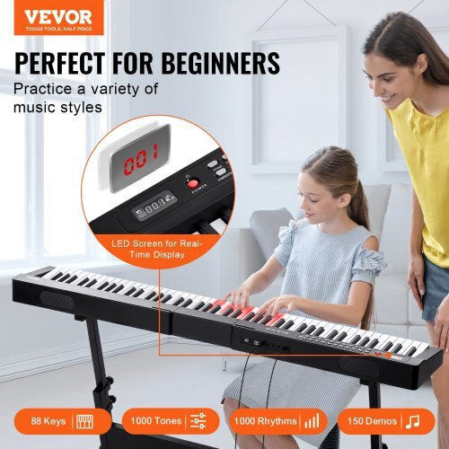 Vevor Electric Stage Piano 88JBPZSMGQ88WU1LTV2 Set with 88 Semi-Weighted Keys Built-in Speakers and Connection with Headphones