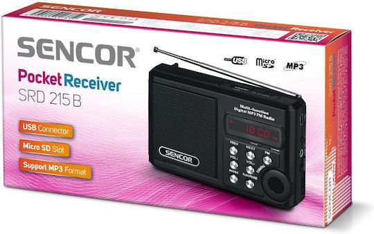 Sencor SRD-215 Ραδιοφωνάκι Επαναφορτιζόμενο με USB Μαύρο