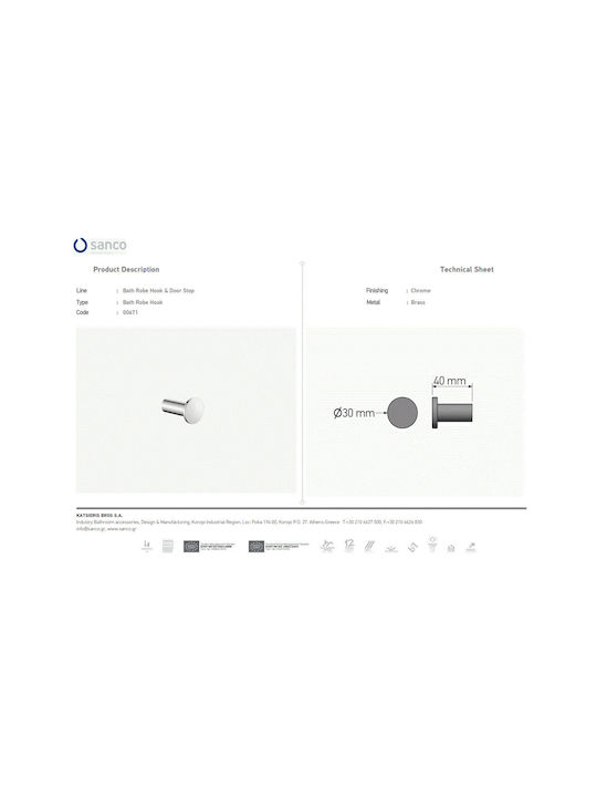 Sanco Twist Single Wall-Mounted Bathroom Hook Silver