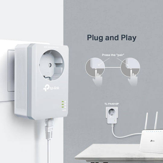 TP-LINK TL-PA4010P KIT v5 Powerline Double Wired with Passthrough Socket and Ethernet Port