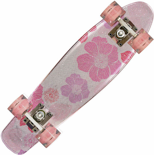 Action One Complete Penny Board Flowers 56 X 15 Cm Double Print Metallic Pink