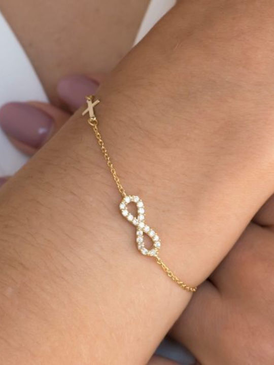 Bracelet Chain with Cross design made of Gold 14K with Zircon